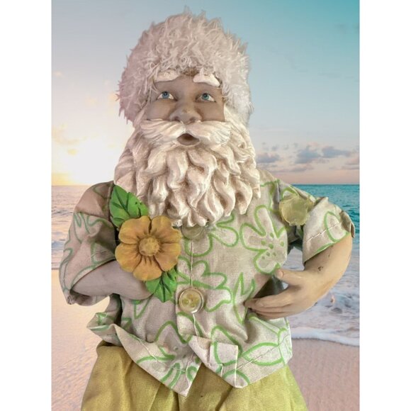 Hawaiian-Themed Santa Claus Figurine With Floral Shirt & Flip Flops  Terrys Vill - Picture 2 of 6
